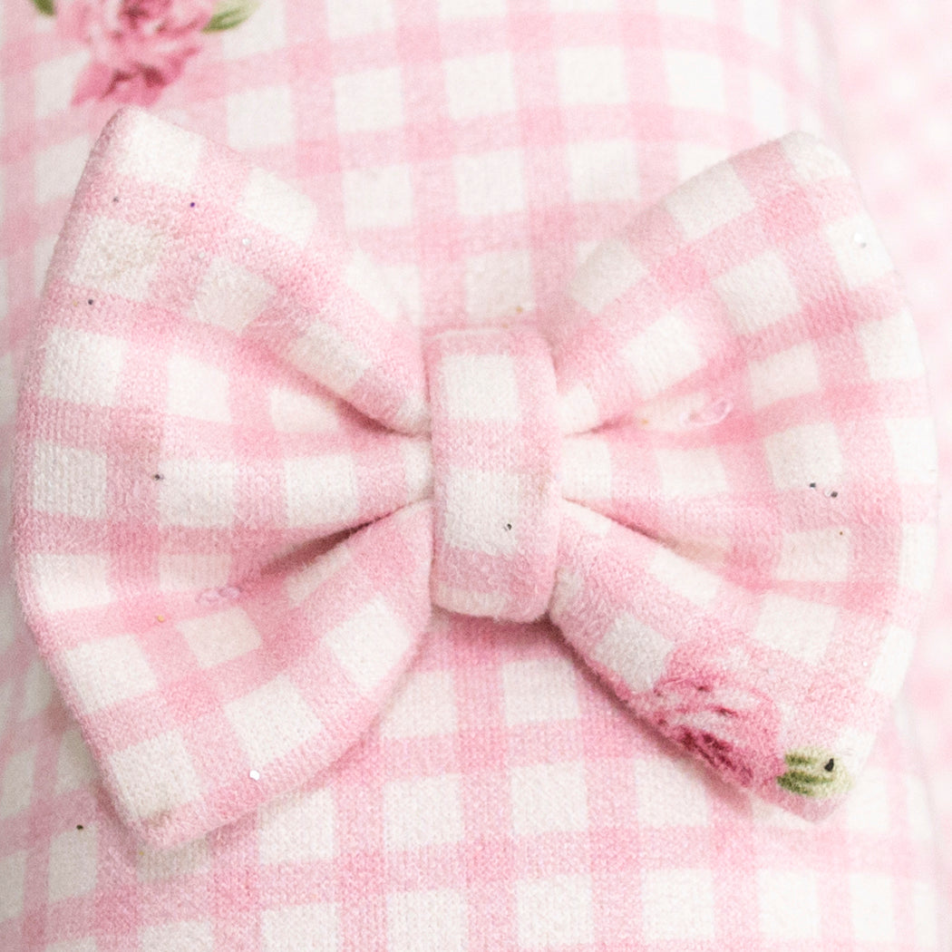 Conjunto para niña rosa con vestido blanco y abrigo estampado floral – Gerat