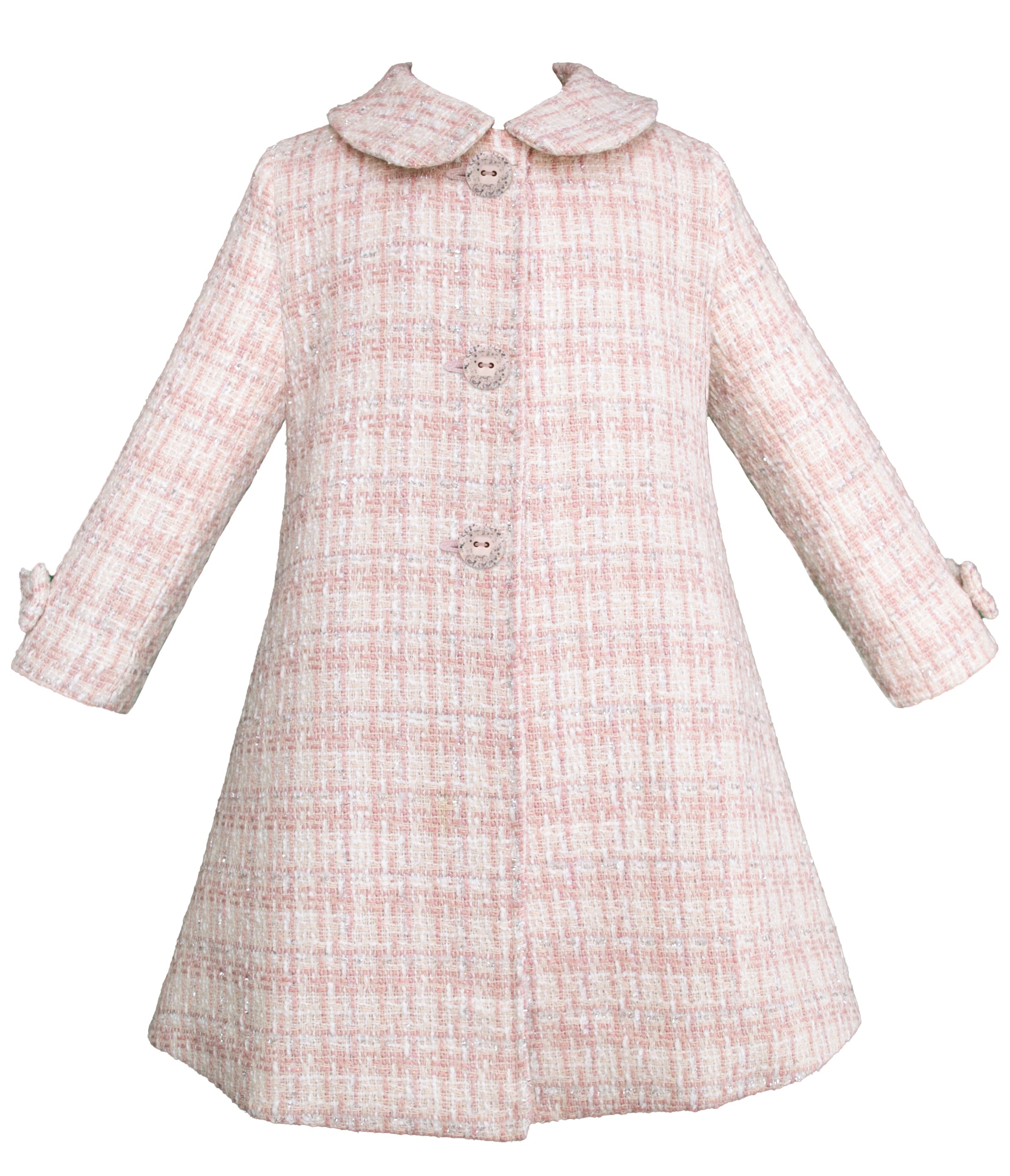 Abrigo rosa tweed y beige para niña pequeña Tallas 2, 3 y 3X