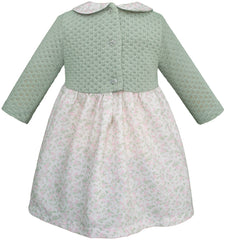 Vestido tejido con falda floreada y diadema para bebé niña Verde pastel Gerat
