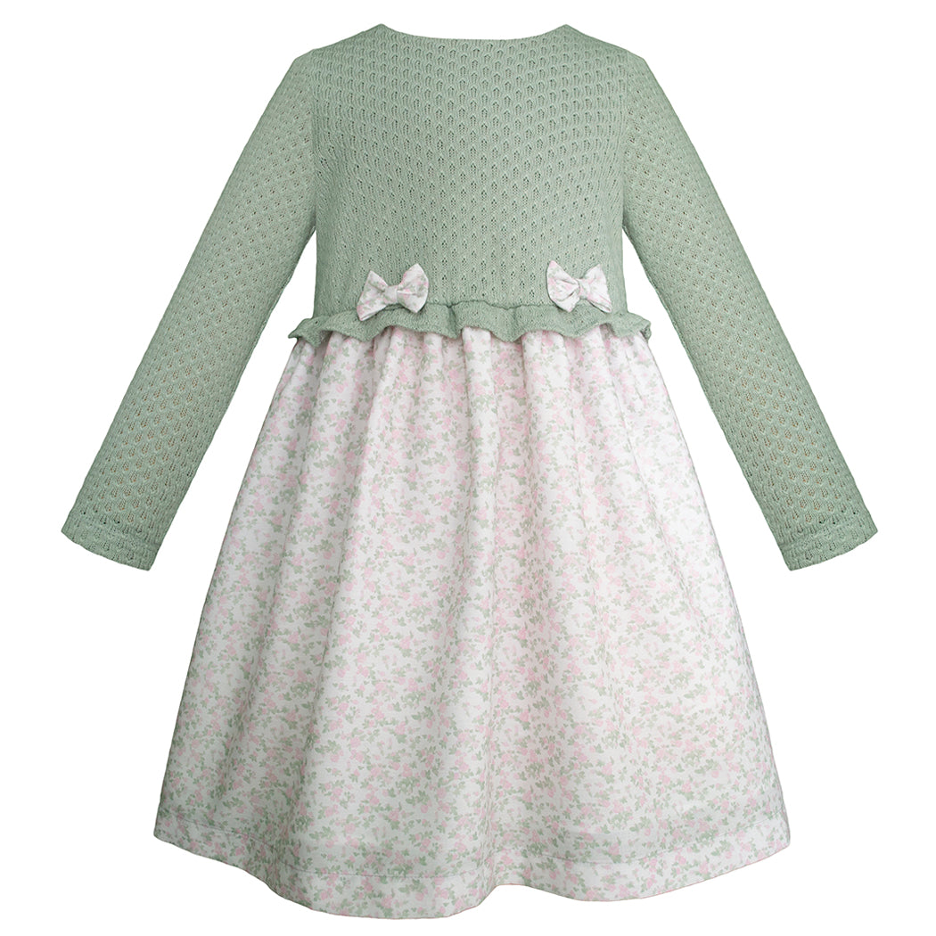 Vestido Gerat para niña con talle tejido verde