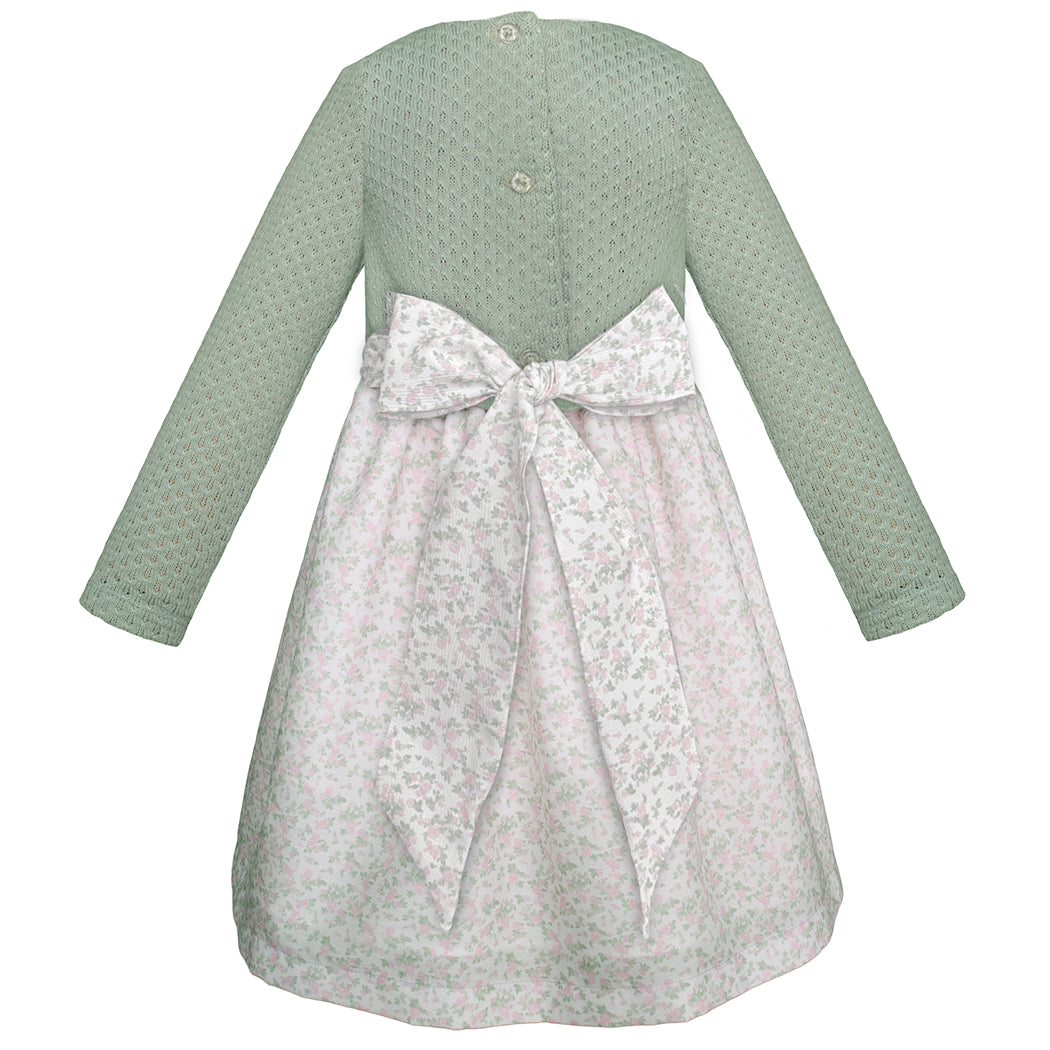Vestido Gerat para niña con talle tejido verde