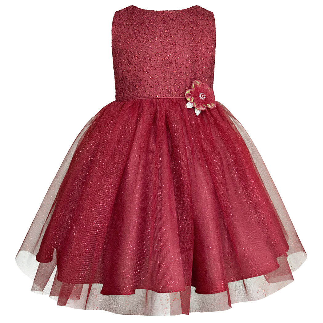 Vestido de Fiesta Color Vino para Niña con Tul y Flores | Gerat