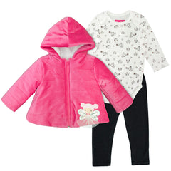 Conjunto para Bebés de 12 a 18 Meses Gerat - Chamarra Acolchada Rosa con Body y Leggings