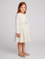 Conjunto Gerat para Niñas 3 Piezas Elegante: Saco, Blusa y Falda Tweed Marfil