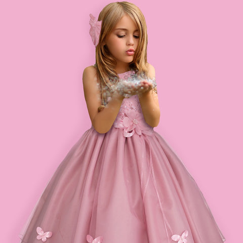 Vestido de fiesta para niña Gerat color palo de rosa