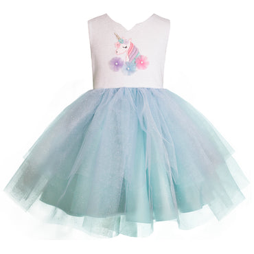 Vestido de fiesta para niñas unicornio color azul cielo Gerat
