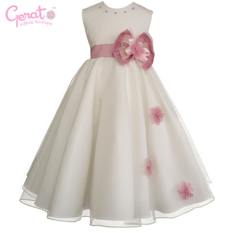 Vestido de fiesta Gerat para niña color hueso con rosa