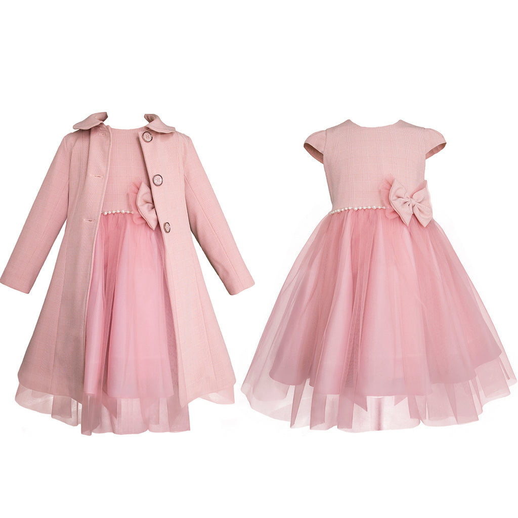 Conjunto para niña de abrigo,vestido rosa Gerat