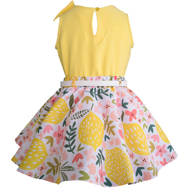 Conjunto de blusa y falda para niña color amarillo