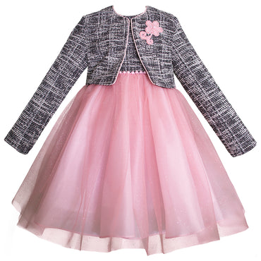 Conjunto de falda blusa y saco para niñas color gris con rosa Gerat
