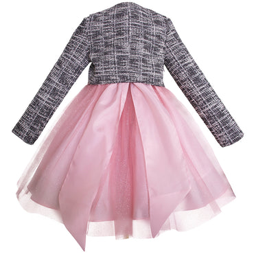 Conjunto de falda blusa y saco para niñas color gris con rosa Gerat