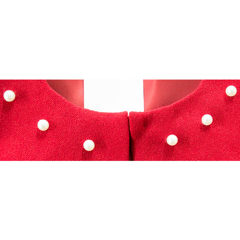 Conjunto blusa falda y saco color negro con rojo