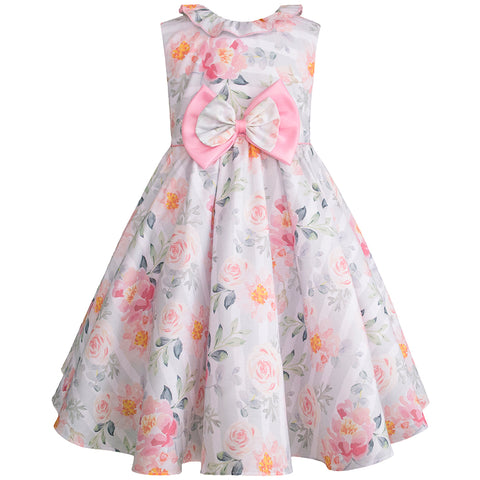 Vestido para niñas Gerat con flores color rosa y gris