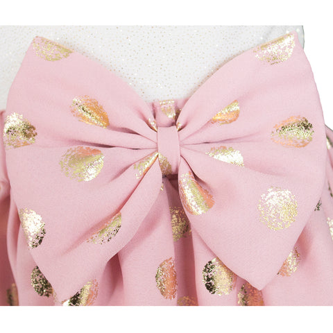 Conjunto para niña falda rosa con dorado y blusa blanca Gerat